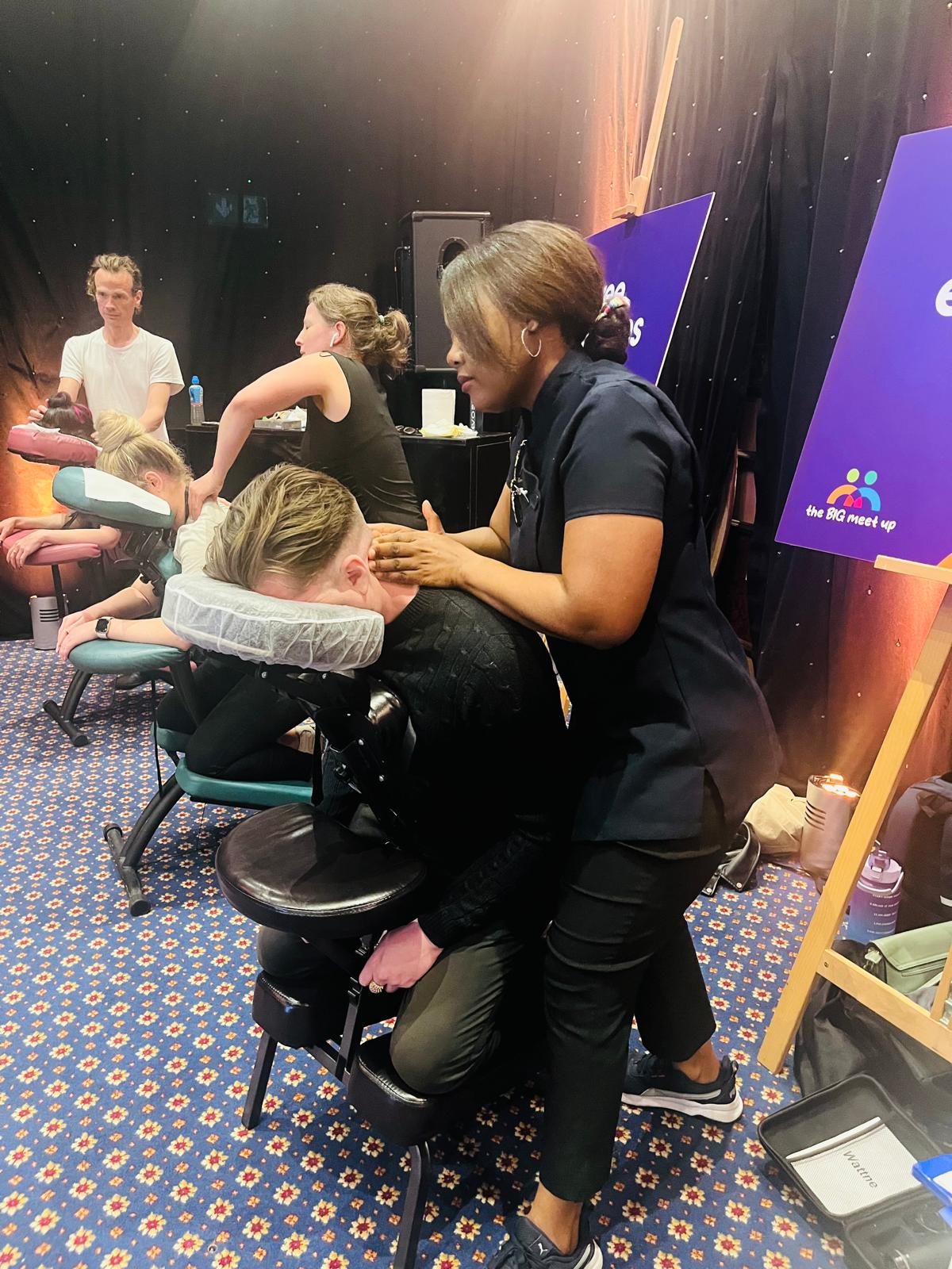 On-site chair massage at a corporate event