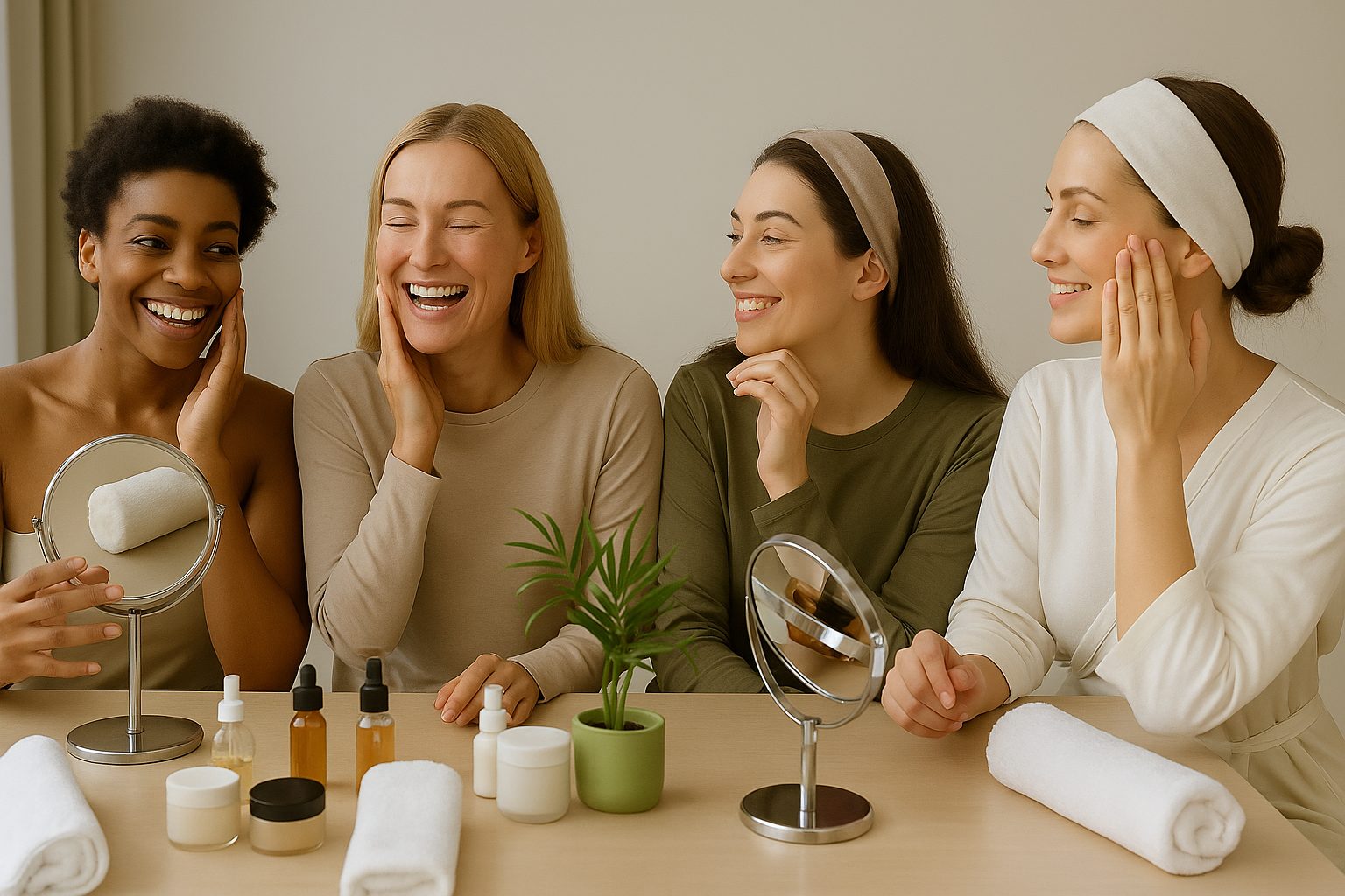 Friends enjoying a skincare workshop together